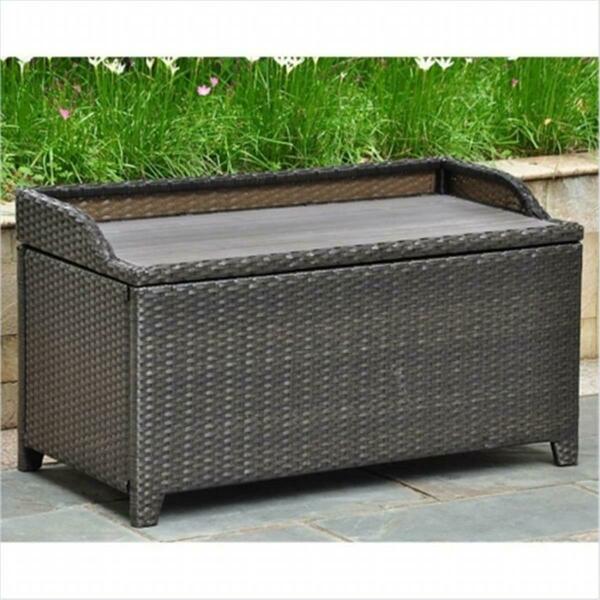 International Caravan Bardelona Resin Wicker- Aluminum Storage Bench With Edge Lip - Black 4221-BKA